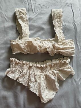 Frankie's Bikinis Eyelet Ruffle Bikini Set in White